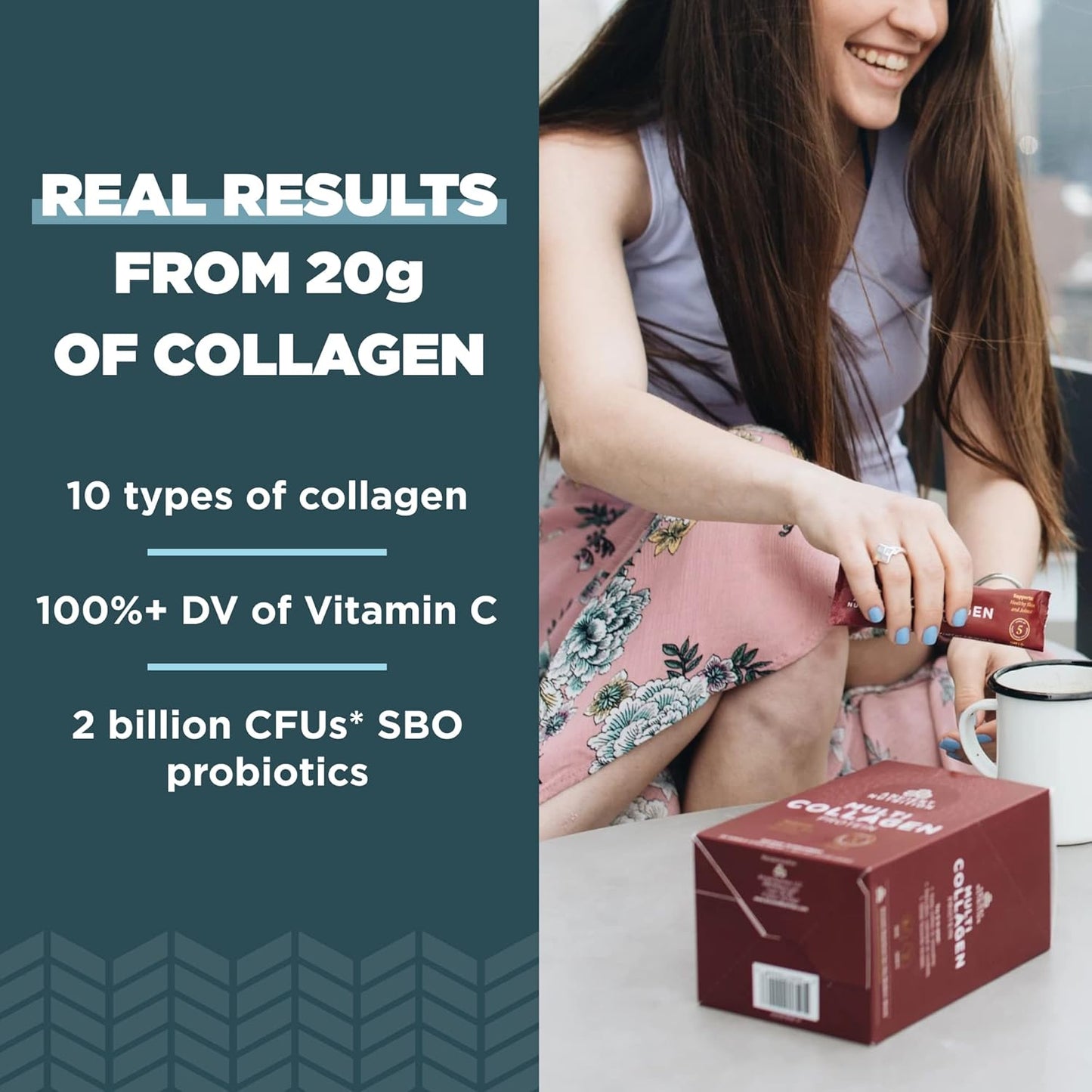 Unflavored Collagen Protein Powder Packets with Vitamin C - 40 Packets for Skin, Nails, and Gut Health