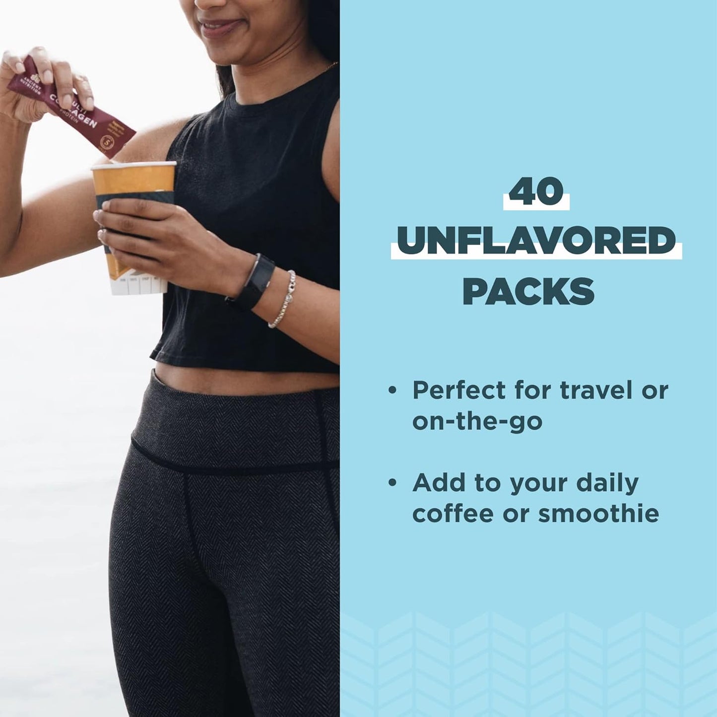 Unflavored Collagen Protein Powder Packets with Vitamin C - 40 Packets for Skin, Nails, and Gut Health