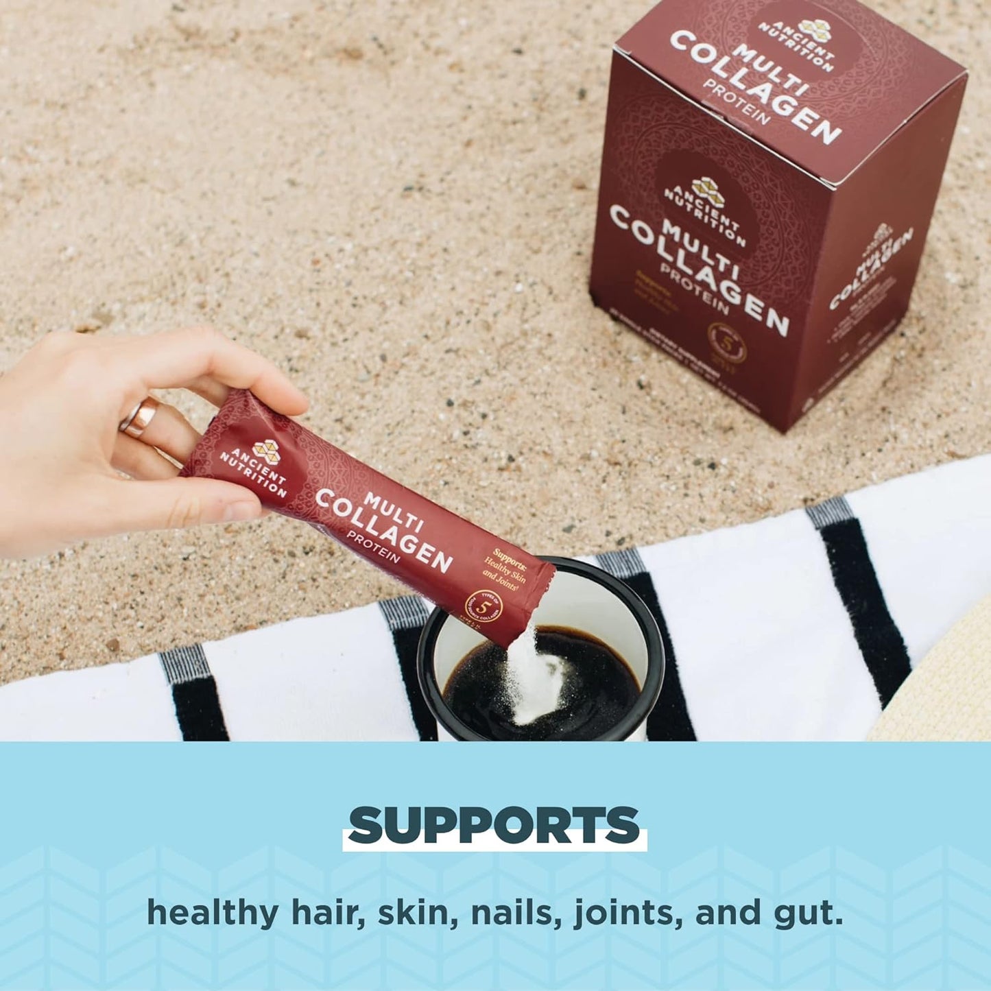Unflavored Collagen Protein Powder Packets with Vitamin C - 40 Packets for Skin, Nails, and Gut Health