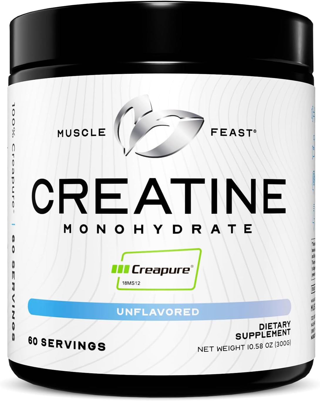 Unflavored Creapure Creatine Monohydrate Powder for Muscle Growth & Recovery - Vegan, Keto & Gluten-Free - 300g