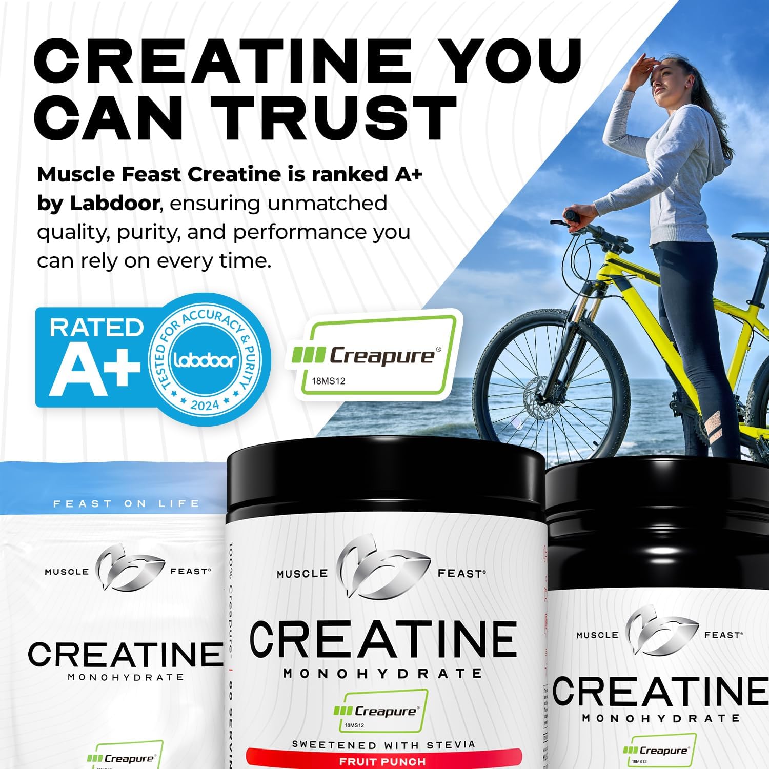 Unflavored Creapure Creatine Monohydrate Powder for Muscle Growth & Recovery - Vegan, Keto & Gluten-Free - 300g