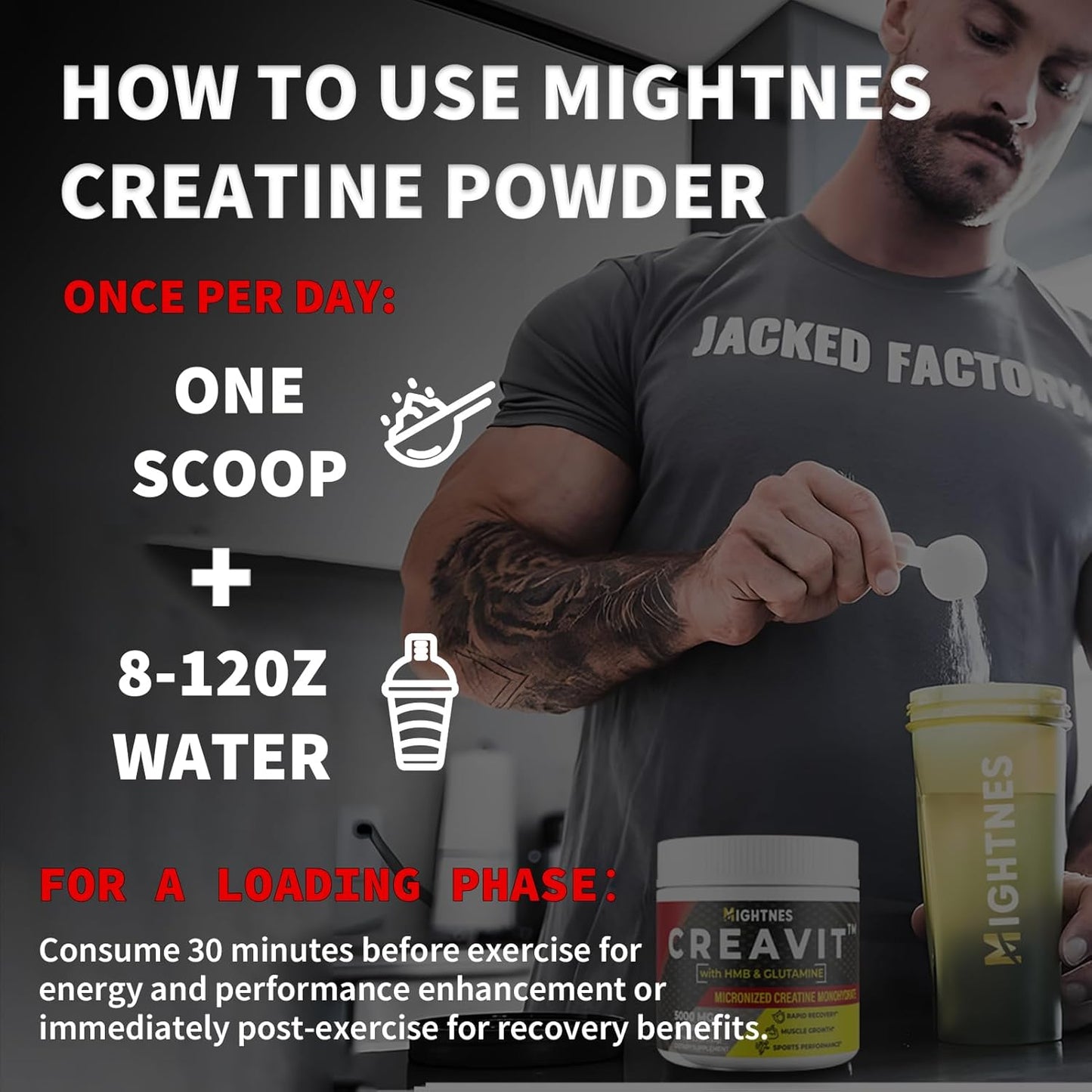 Unflavored Creatine Powder with HMB for Muscle Growth & Recovery - Micronized Creatine Monohydrate for Men and Women, 30 Servings