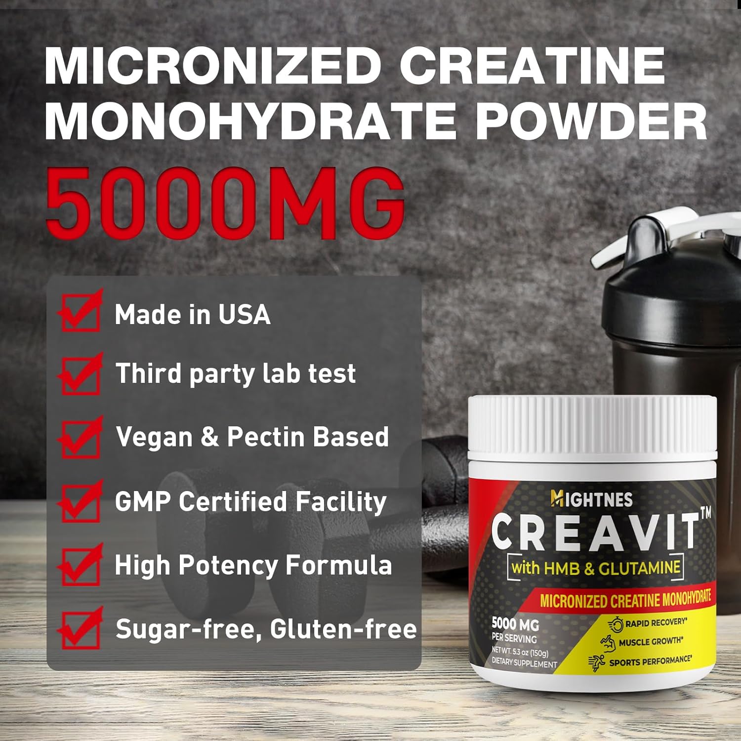 Unflavored Creatine Powder with HMB for Muscle Growth & Recovery - Micronized Creatine Monohydrate for Men and Women, 30 Servings