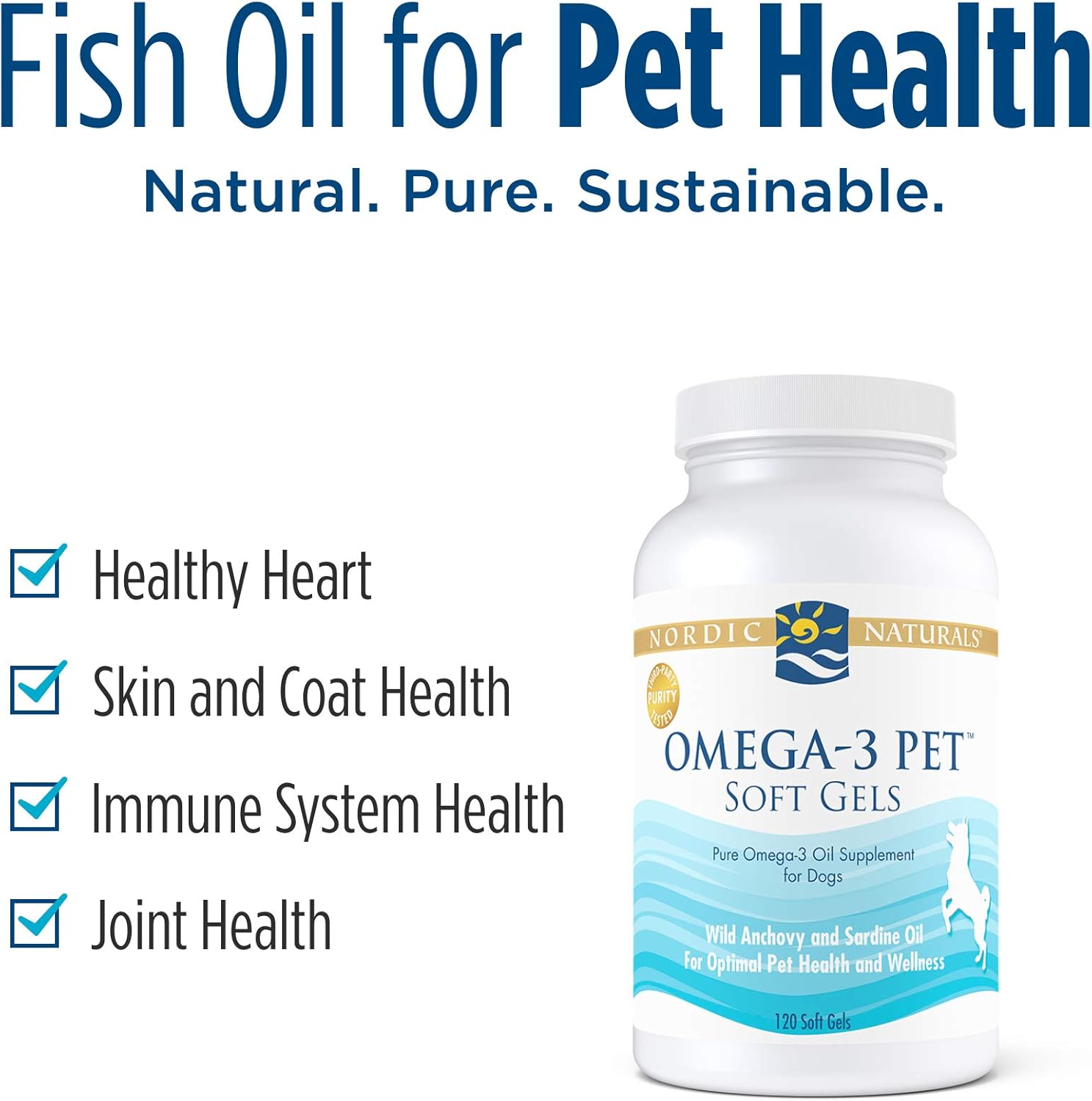 Unflavored Fish Oil Soft Gels for Dogs - Nordic Naturals Omega-3 Pet - 120 Soft Gels - 330mg Omega-3 - Supports Heart, Skin, Coat, & Immune Health