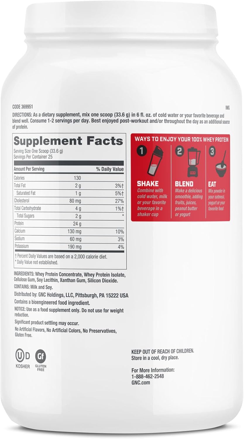Unflavored GNC Pro Performance Whey Protein Powder - 25 Servings for Lean Muscle Recovery & Healthy Metabolism