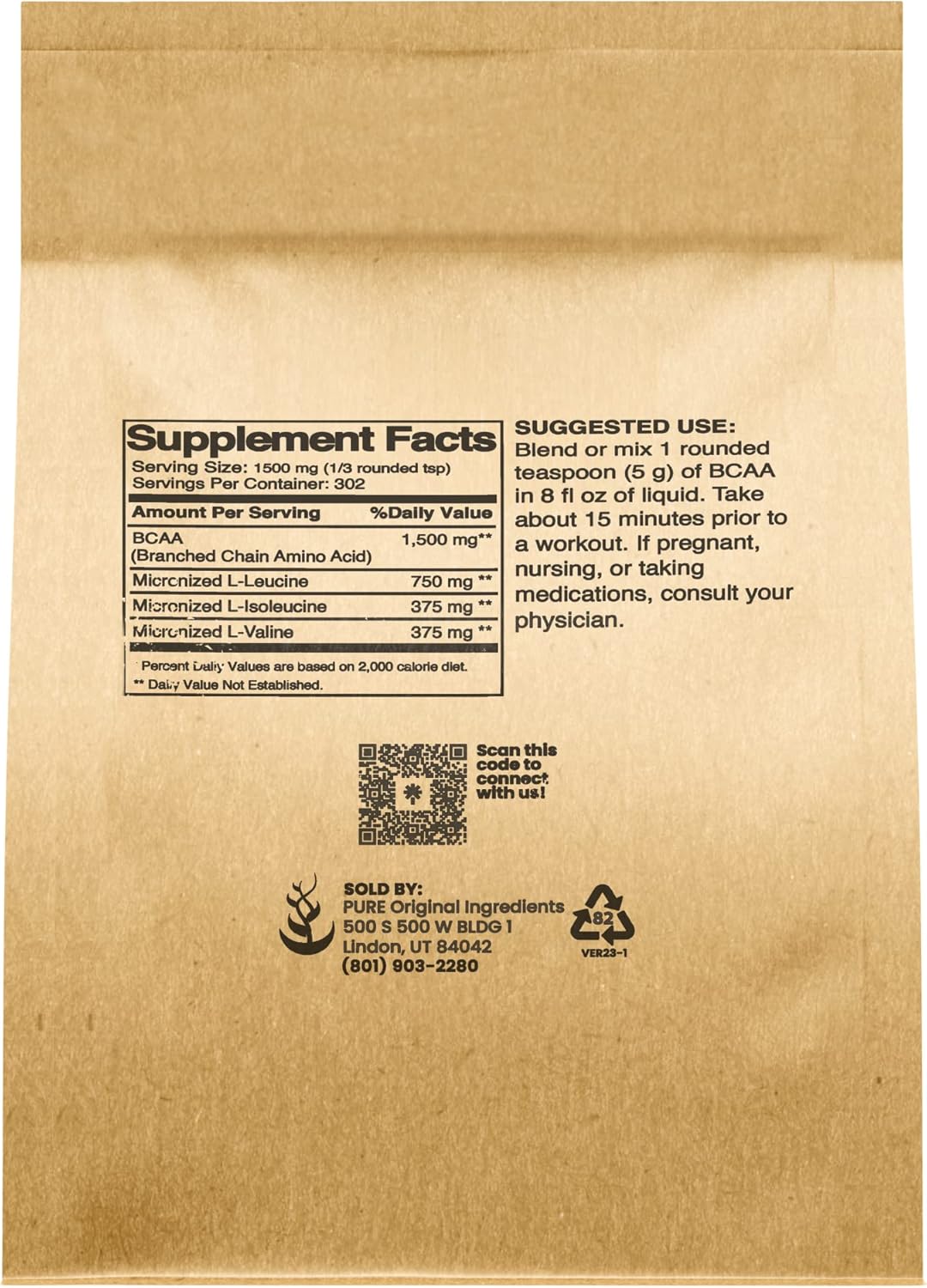 Unflavored Instantized BCAA Powder - Pure Original Ingredients, 8oz - Essential Branched Chain Amino Acids Supplement