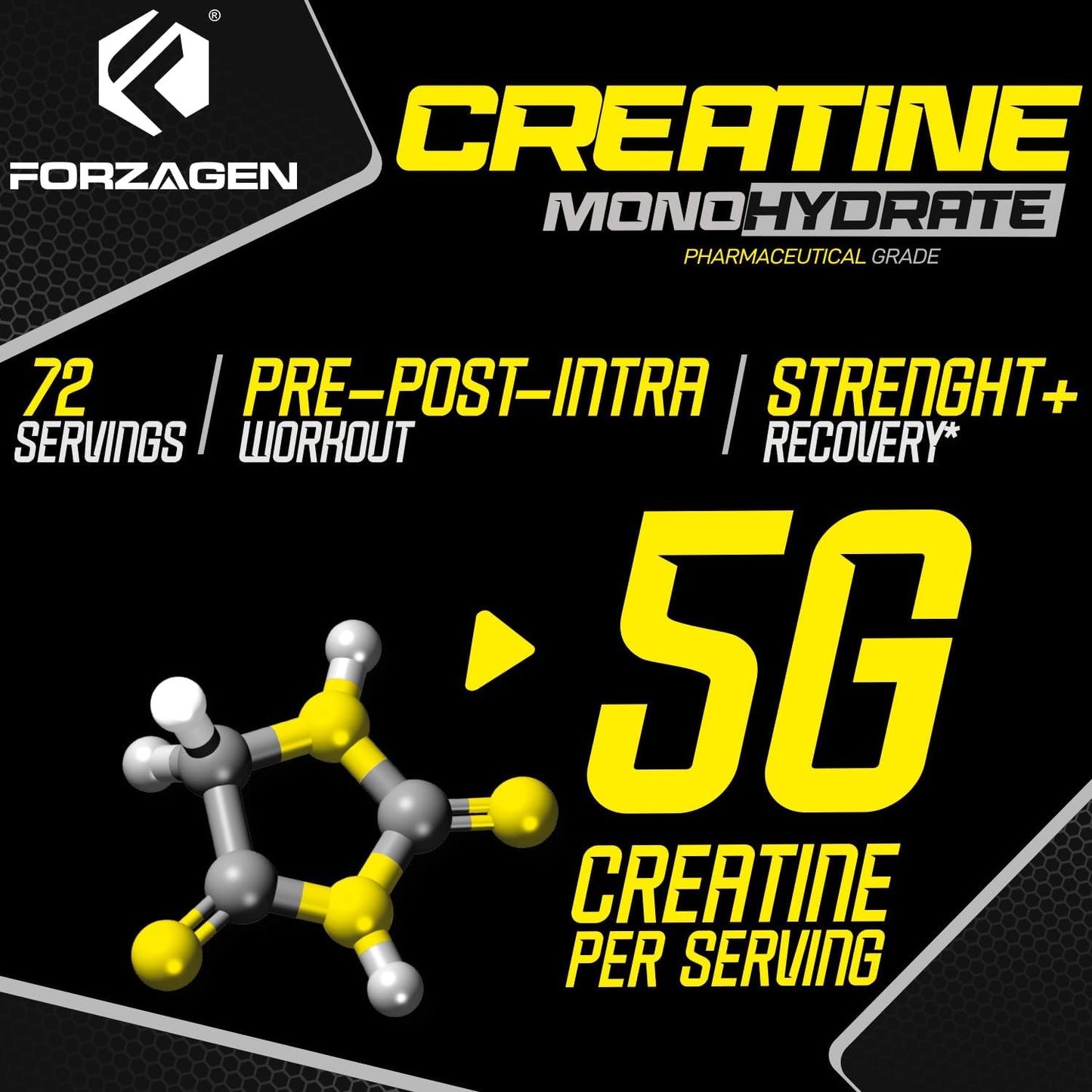 Unflavored Micronized Creatine Monohydrate Powder for Muscle Gain - 72 Servings for Men and Women