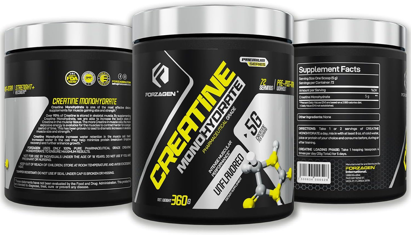 Unflavored Micronized Creatine Monohydrate Powder for Muscle Gain - 72 Servings for Men and Women