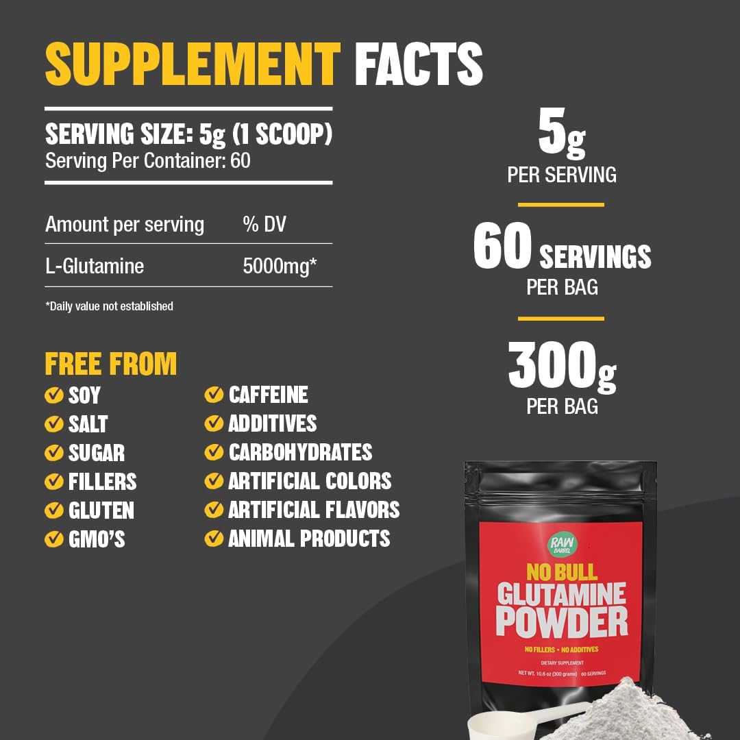 Unflavored Micronized L-Glutamine Powder - Non GMO, 300g Vegan Supplement
