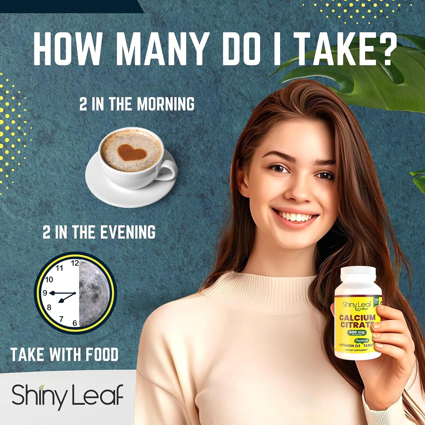 Unflavored Mini Calcium Citrate 600mg Tablets with Vitamin D3 for Women and Men - Easy Swallow Supplement - 60 Day Supply by Shiny Leaf