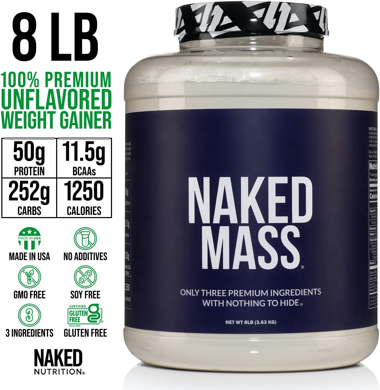Unflavored Naked Nutrition Muscle Growth Bundle: Naked Mass and Creatine for Strength and Recovery
