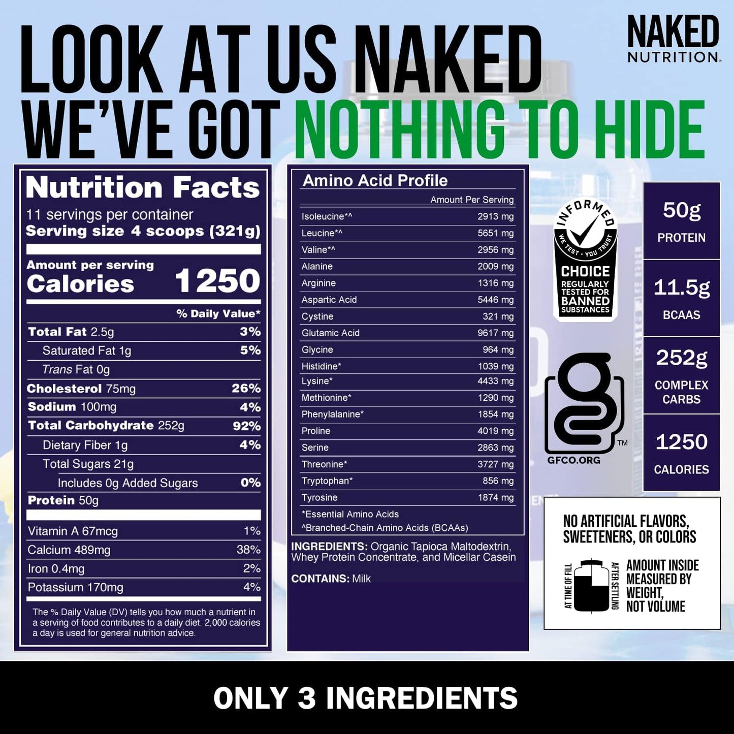 Unflavored Naked Nutrition Muscle Growth Bundle: Naked Mass and Creatine for Strength and Recovery