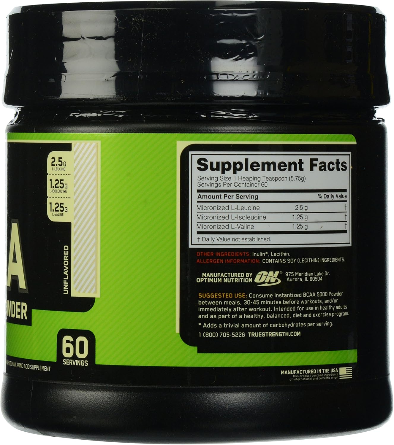 Unflavored Optimum Nutrition BCAA Powder - 5000mg, Keto-Friendly, 60 Servings