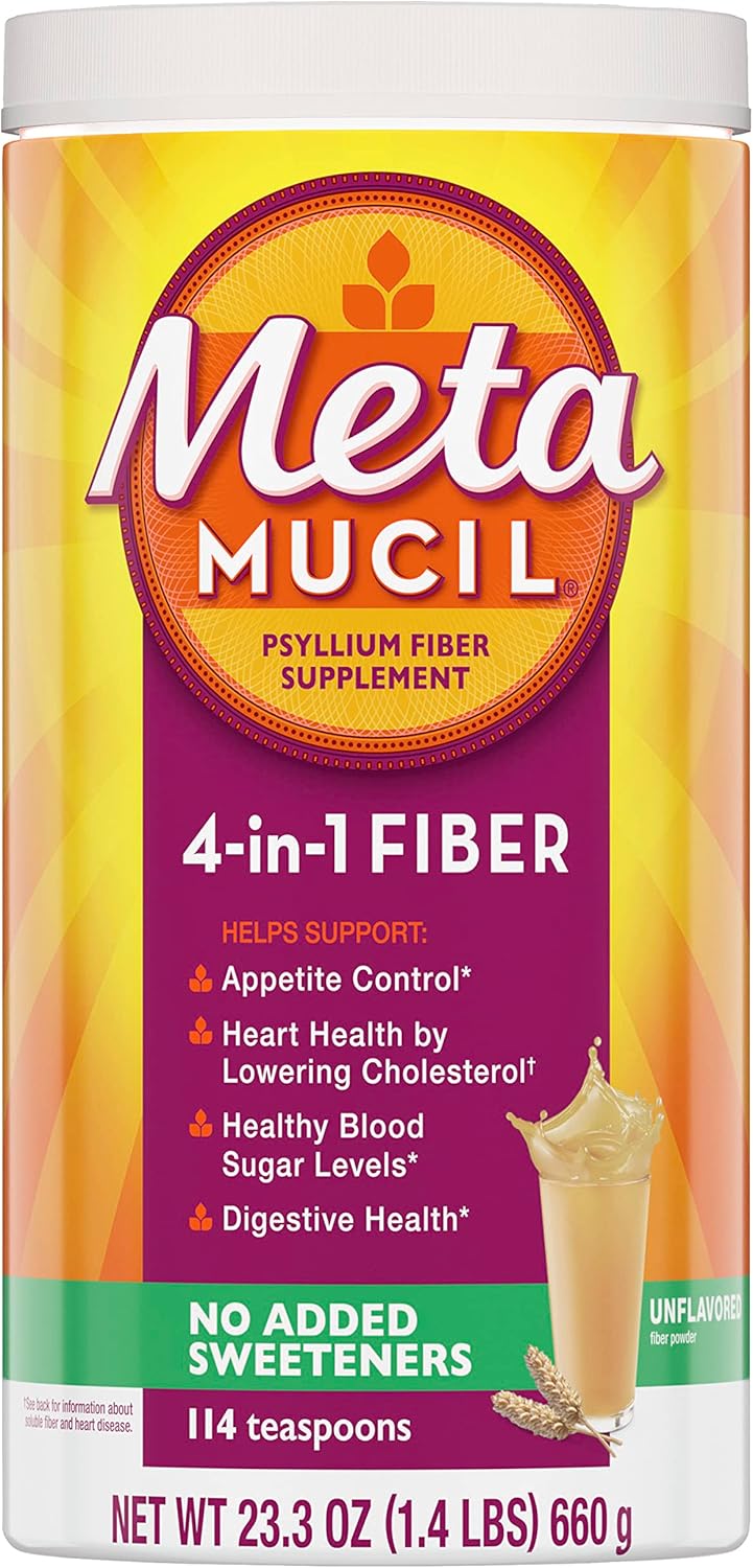 Unflavored Psyllium Husk Powder Fiber Supplement, No Added Sweeteners, 4-in-1 Digestive Health Powder - 114 teaspoons - #1 Doctor Recommended Brand