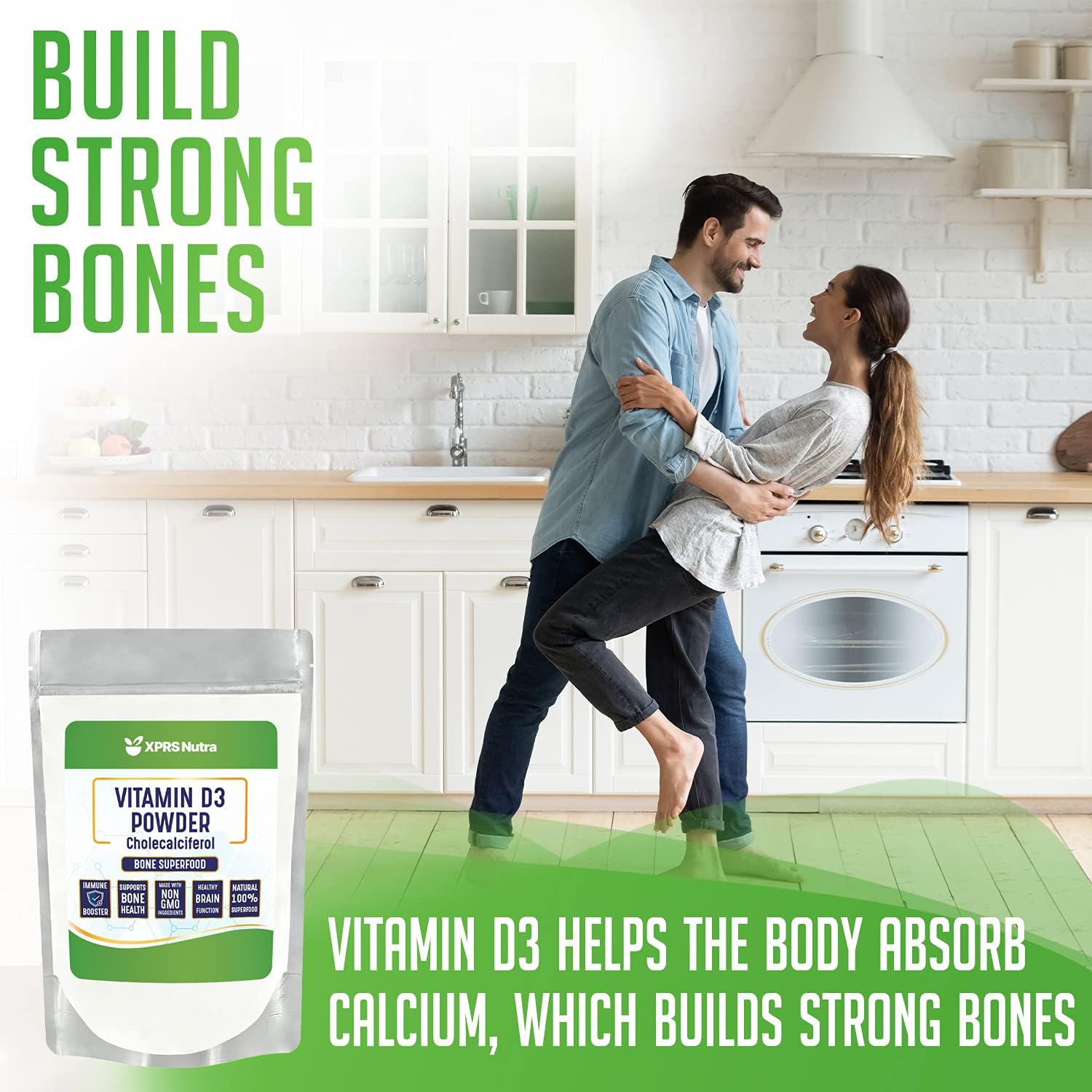 Unflavored Vitamin D3 Powder for Bones, Immunity & Muscle Function - 8 Ounce Supplement Powder by XPRS Nutra