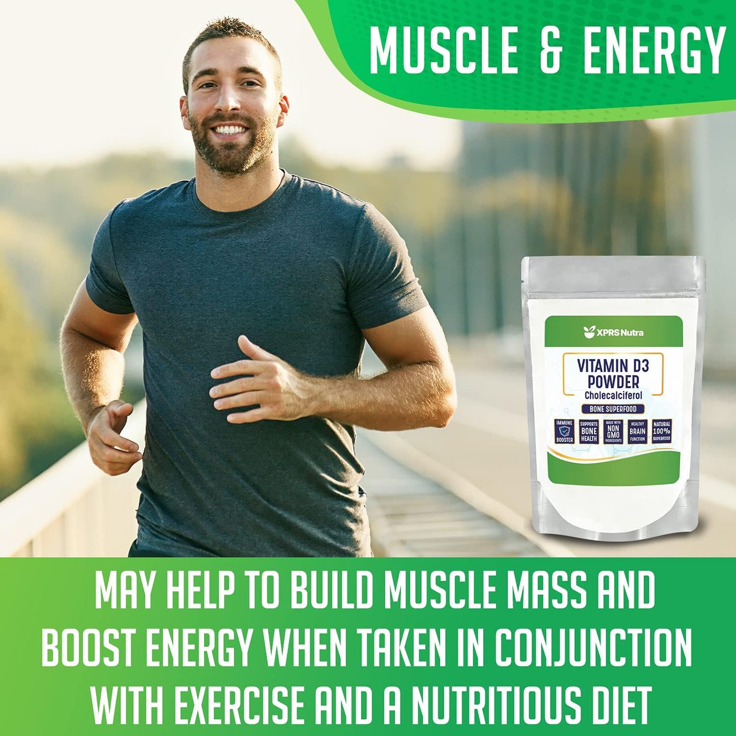 Unflavored Vitamin D3 Powder for Bones, Immunity & Muscle Function - 8 Ounce Supplement Powder by XPRS Nutra