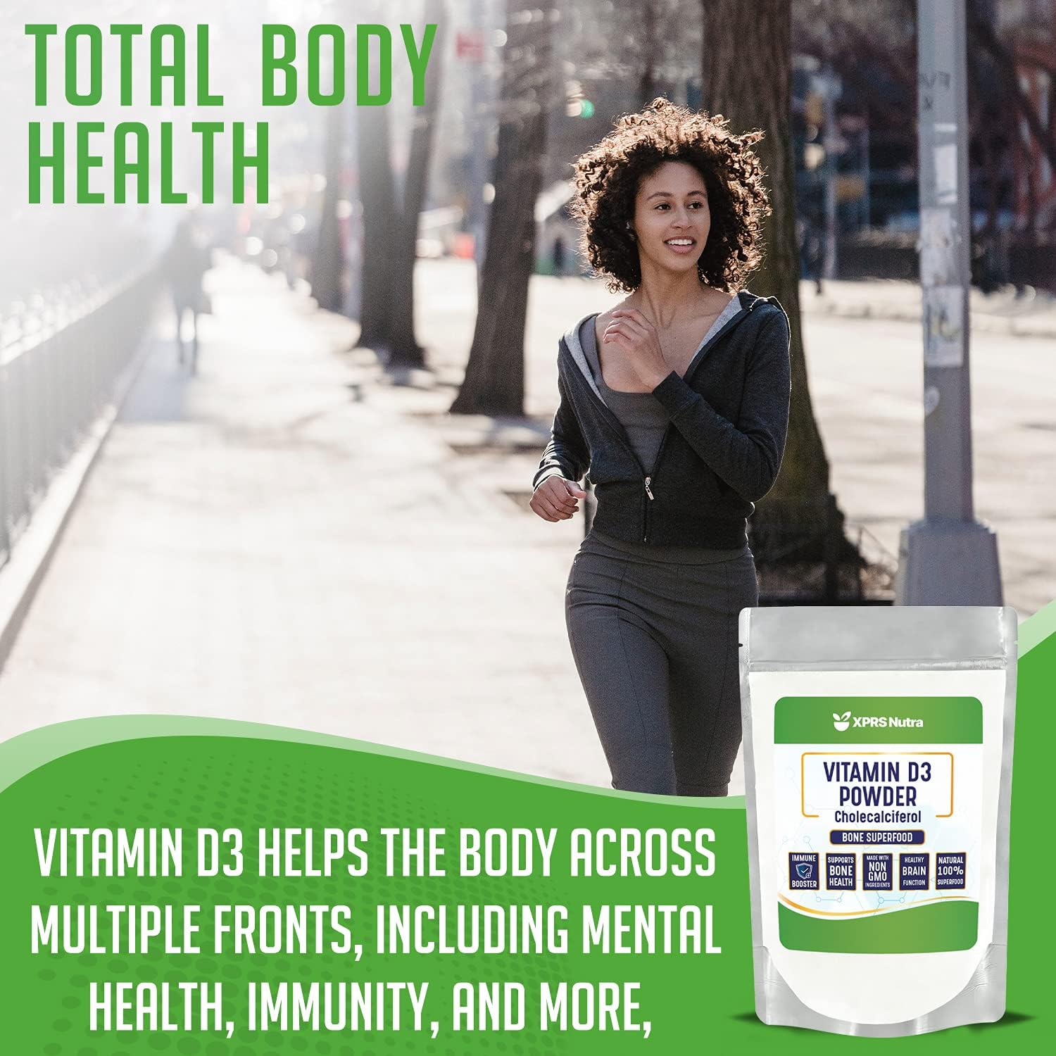 Unflavored Vitamin D3 Powder for Bones, Immunity & Muscle Function - 8 Ounce Supplement Powder by XPRS Nutra