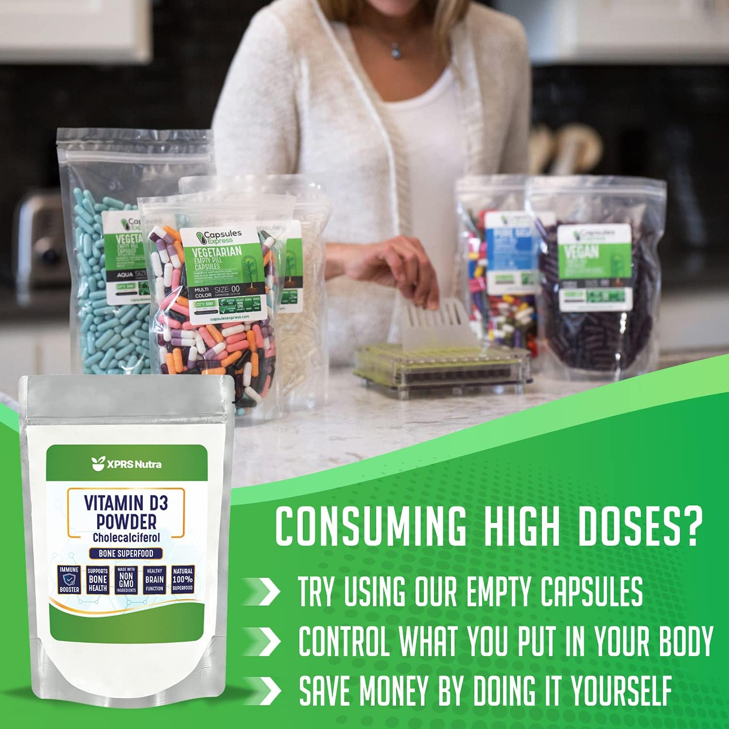 Unflavored Vitamin D3 Powder for Bones, Immunity & Muscle Function - 8 Ounce Supplement Powder by XPRS Nutra