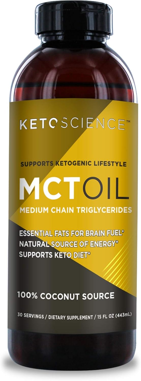 Unflavoured Keto Science MCT Oil Dietary Supplement - 100% Coconut-Based for Sustained Natural Energy, Fat Burning, and Weight Loss - 15 Fl Oz