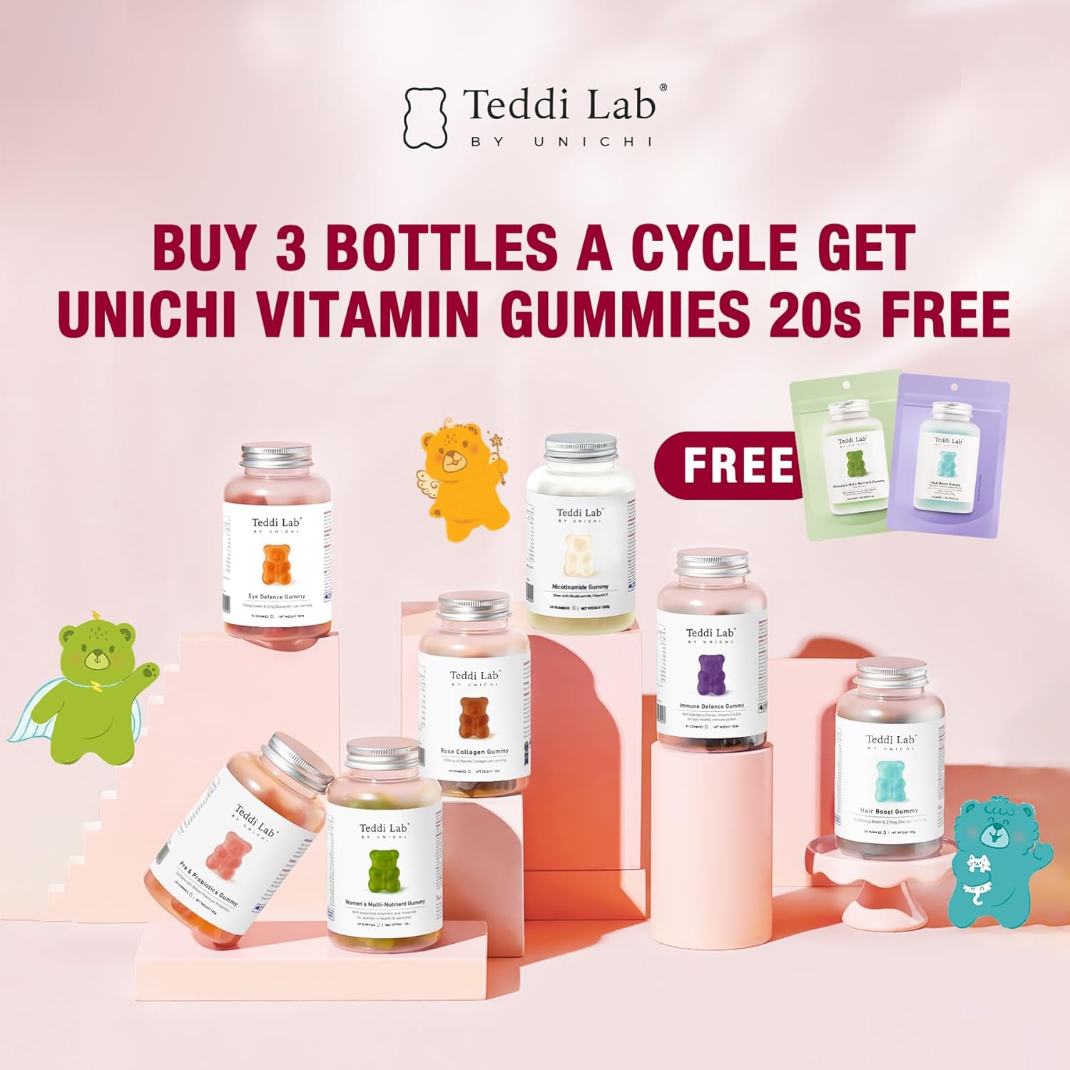 Unichi Hair Boost Gummy - 20 Count, 5200mcg Biotin with Zinc, Pantothenic Acid, Vitamin A C E - Stronger, Thicker Hair - Sea Salt & Green Grape Flavor - Great Taste