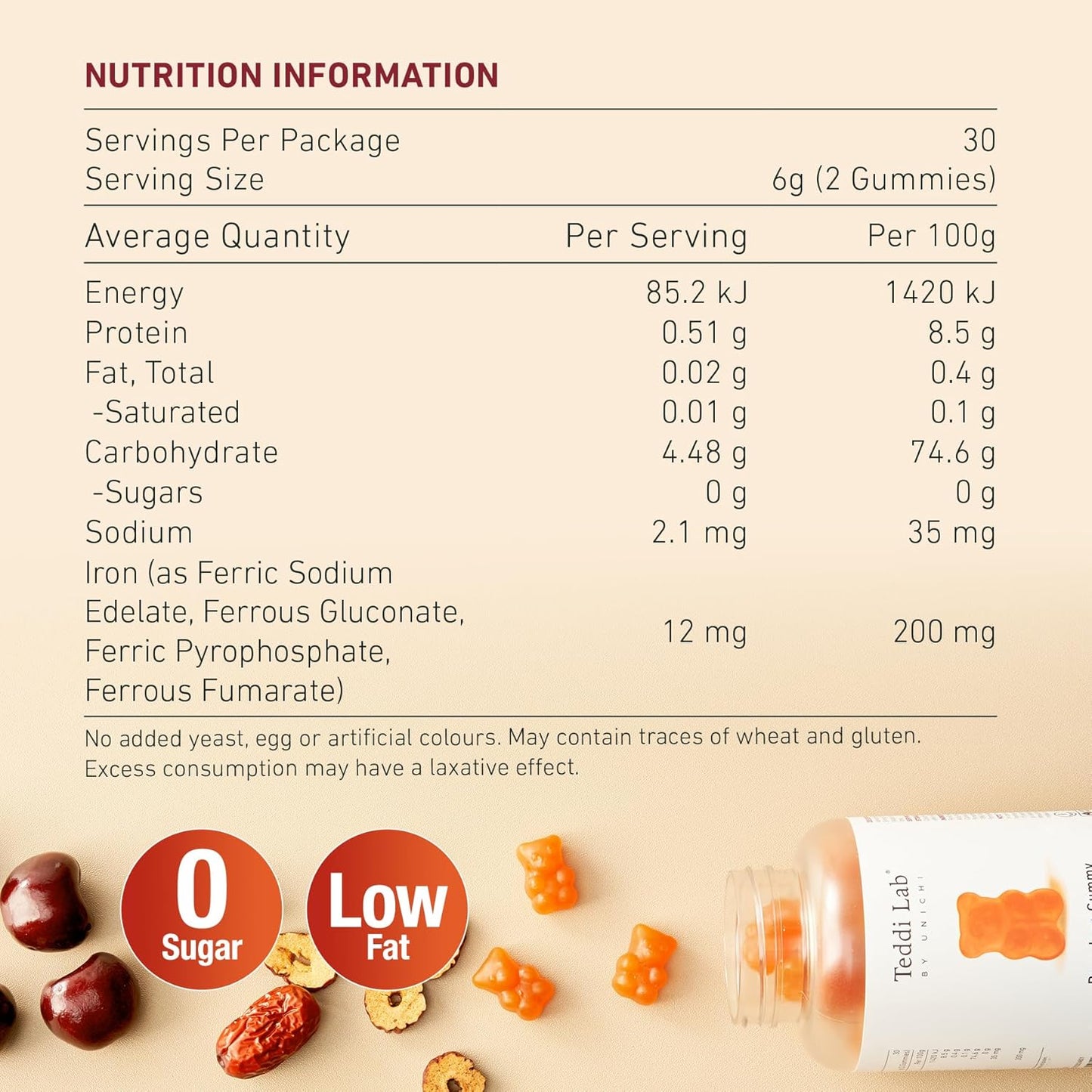 Unichi Rose Iron Gummy with 12mg Highly Absorptive Iron and Vitamin C for Healthy Blood, Rose & Date Flavor - 60 Count