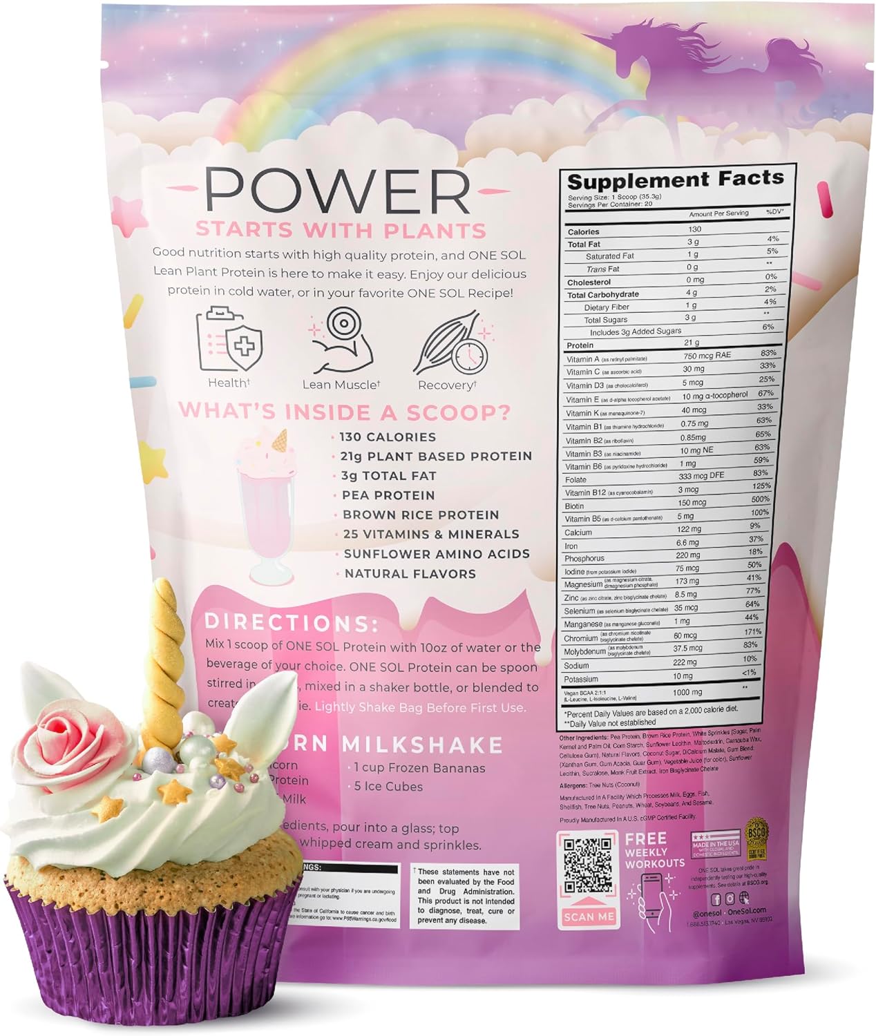 Unicorn Milkshake Plant-Based Protein Powder - Lean, Low Carb, Gluten Free, Lactose-Free, No Sugar Added, Soy Free, Non-GMO - Vegan Friendly Formula with No Bloating