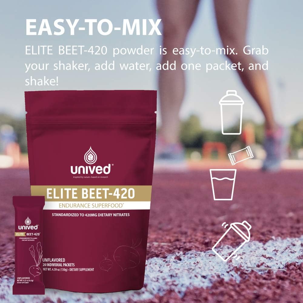 Unived Elite Beet-420: 420mg Nitrate Beetroot Extract for Endurance | Vegan Pre-Workout Superfood with 6.5% Dietary Nitrate | Caffeine-Free for Athletes | 20 Servings