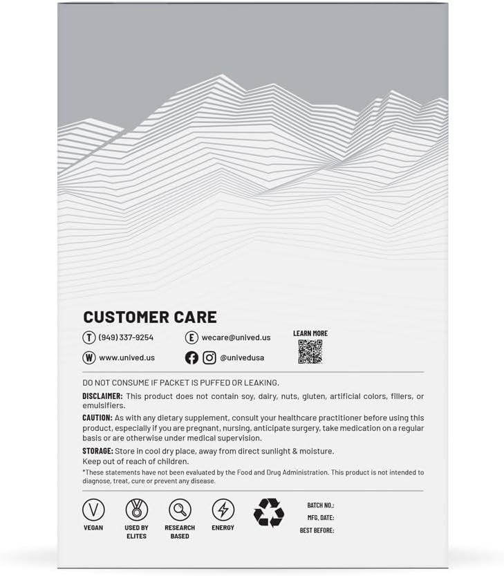 Unived Elite Gel 180:1 Energy Gel for Endurance Athletes - Cocoa Sea Salt Flavor with Beta Alanine & Electrolytes - Pack of 6