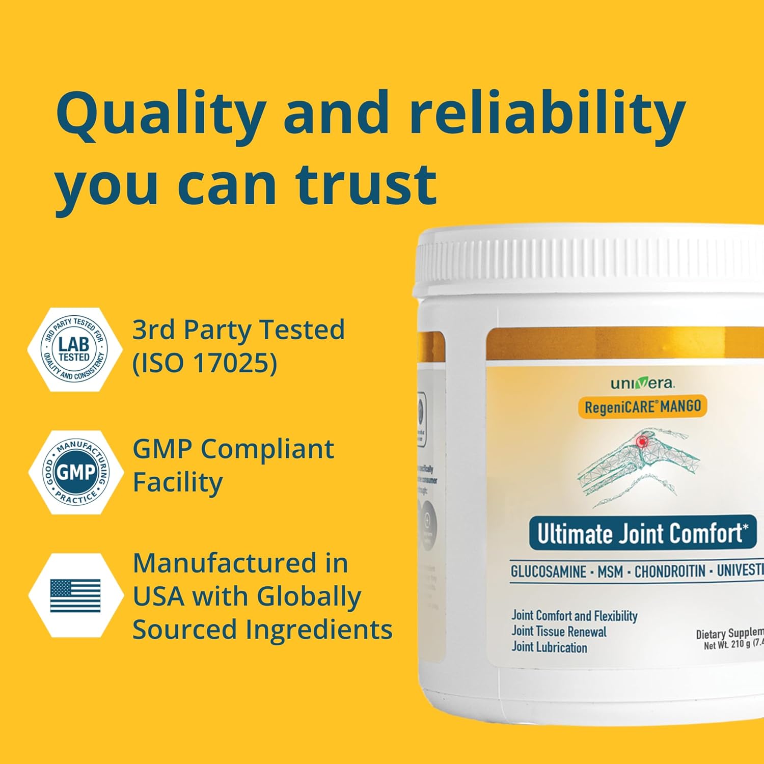 Univera RegeniCARE Mango Canister: Glucosamine, Chondroitin, MSM, Univestin - Supports Joint Health, FSA HSA Eligible - 30-Day Supply