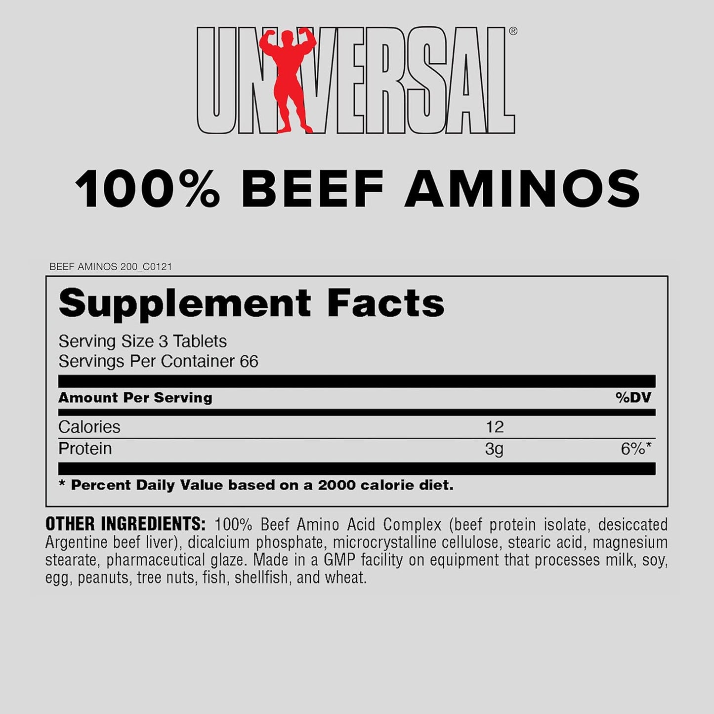 Universal Nutrition 100% Beef Aminos: 3g Beef Protein Isolate Tablets for Recovery and Growth