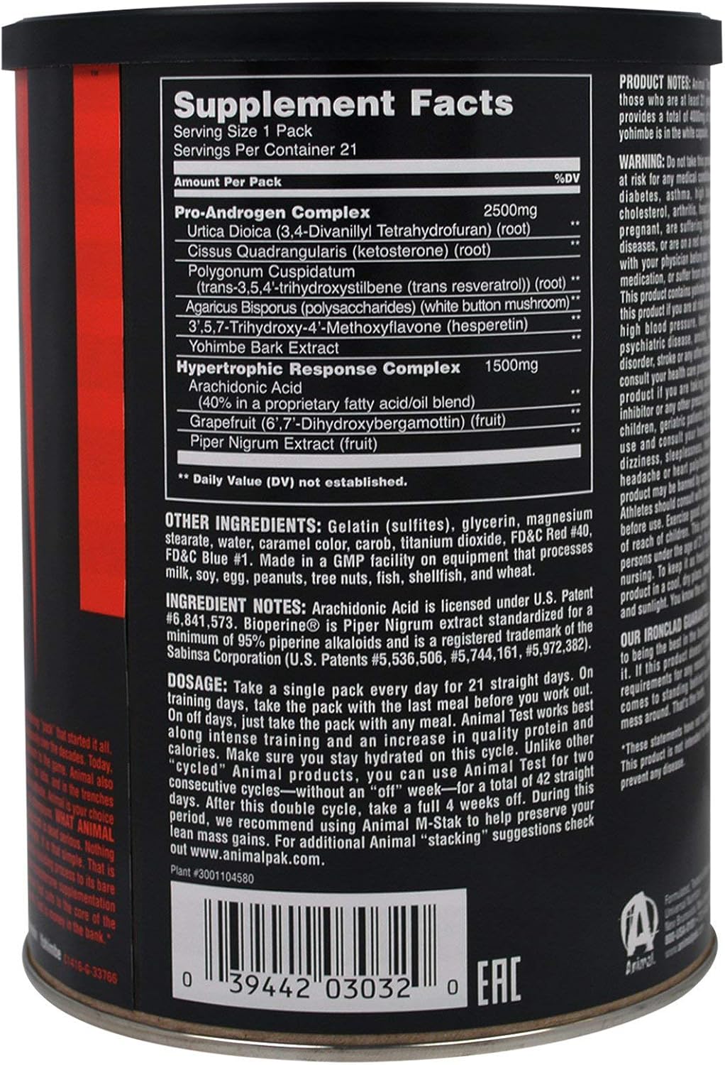 Universal Nutrition Animal Test - 21 Paks for Enhanced Performance and Muscle Growth