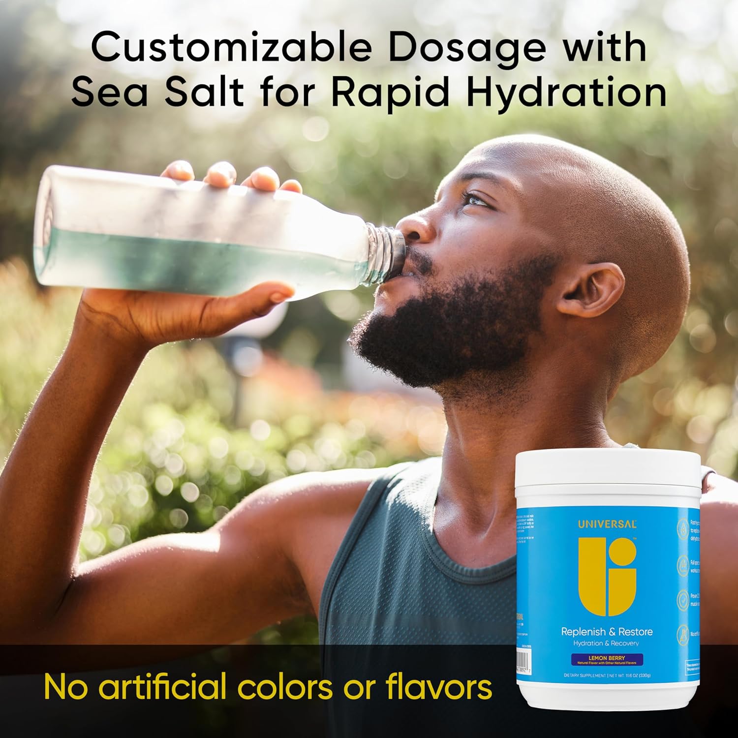 Universal U Replenish & Restore Powder - Hydration & Recovery Support - Muscle Repair & Growth - Custom Dosing - L-Lysine, L-Glutamine, L-Tryptophan - No Artificial Flavors - 30 Servings (Lemon Berry)