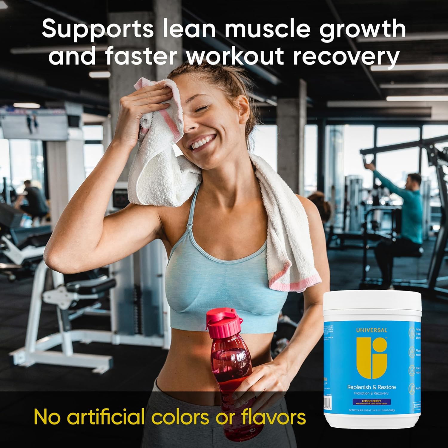 Universal U Replenish & Restore Powder - Hydration & Recovery Support - Muscle Repair & Growth - Custom Dosing - L-Lysine, L-Glutamine, L-Tryptophan - No Artificial Flavors - 30 Servings (Lemon Berry)