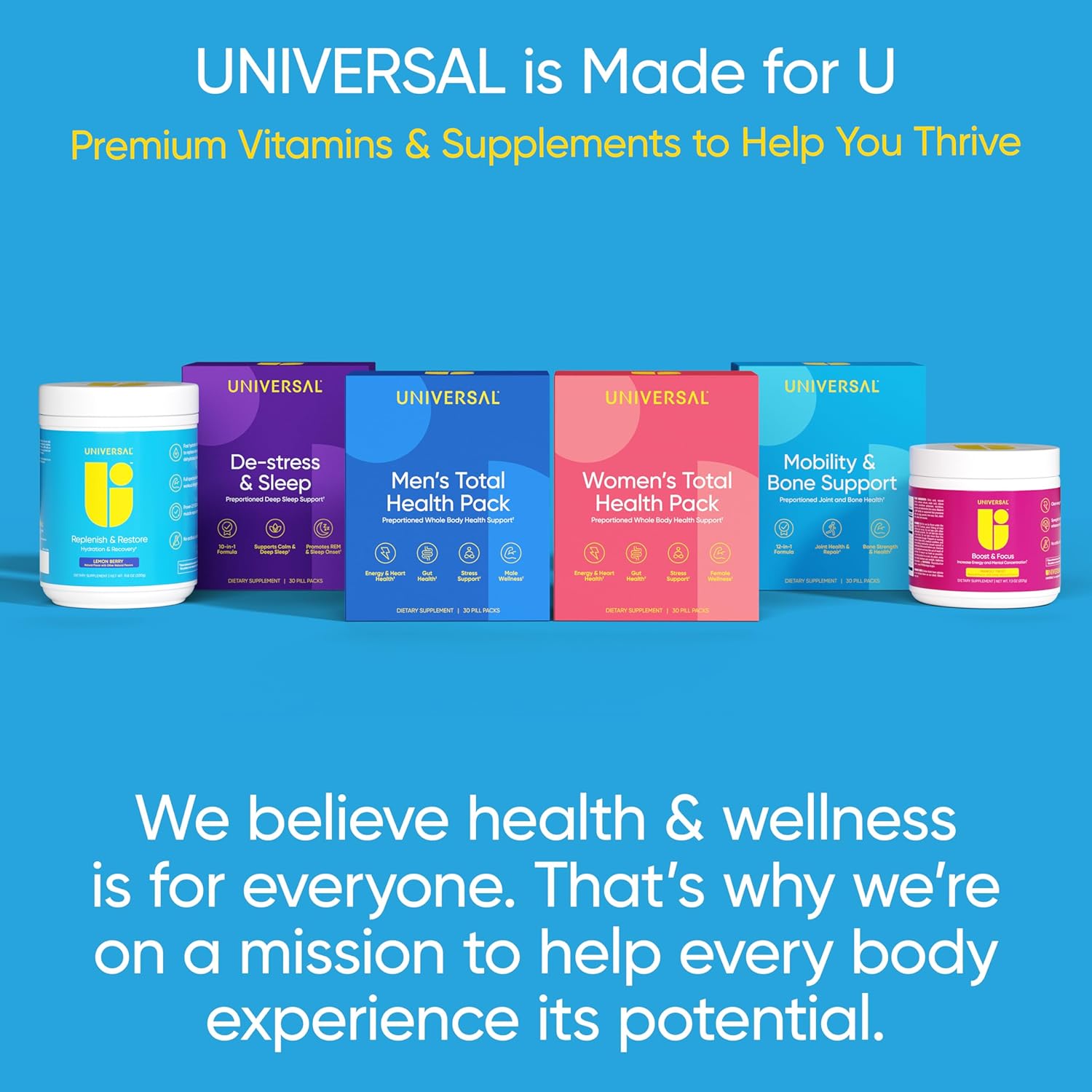 Universal U Replenish & Restore Powder - Hydration & Recovery Support - Muscle Repair & Growth - Custom Dosing - L-Lysine, L-Glutamine, L-Tryptophan - No Artificial Flavors - 30 Servings (Lemon Berry)