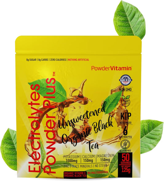 Unsweetened Black Tea Electrolyte Powder with 1000mg Potassium - Keto-Friendly & Sugar-Free - 50 Servings - Hydration Powder with Pink Himalayan Salt & Magnesium