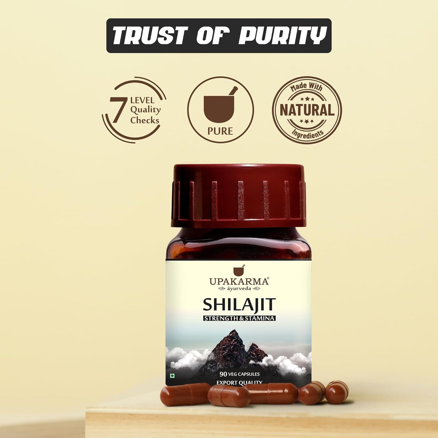 Upakarma Ayurveda Shilajit Capsules - 1000mg for Strength & Stamina - 90 Capsules, 45 Day Supply - Natural Immune Support & Trace Minerals