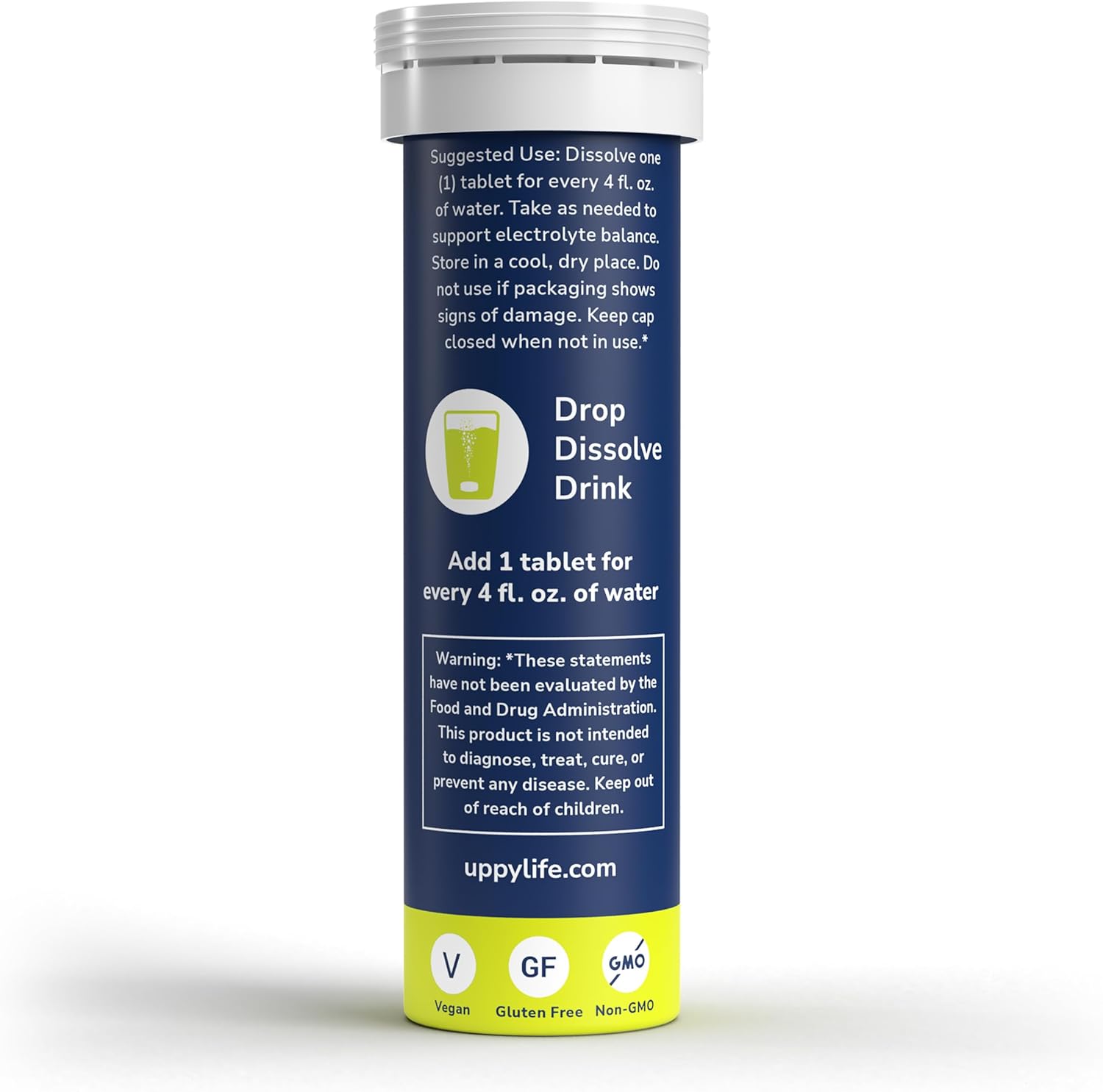 Uppy! Electrolyte Hydration Tablets for Travel, Jet Lag, Sports Recovery - Natural Lemon-Lime Flavour, GMO & Gluten Free - 10 Pack