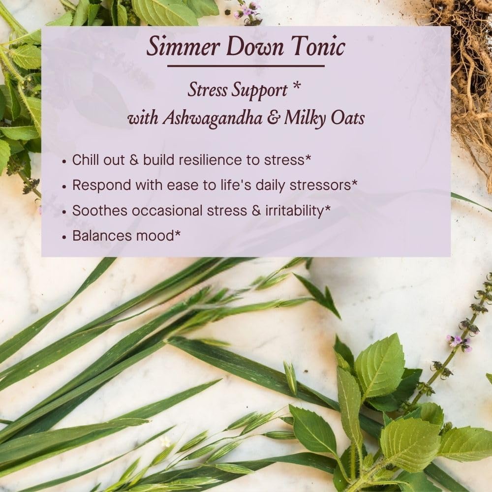 Urban Moonshine Simmer Down Tonic with Ashwagandha & Milky Oats for Stress Relief - Calm Nervousness & Irritability - Mood Support - Gluten Free Herbal Supplement - 2 Fl Oz