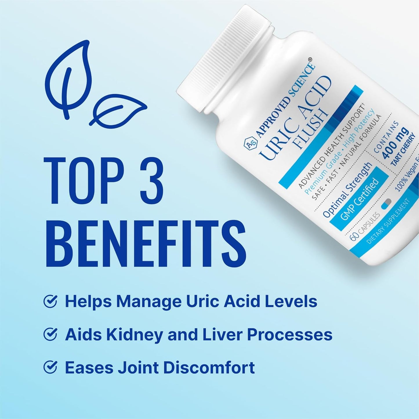 Uric Acid Flush Capsules with Folic Acid and Tart Cherry - 1 Month Supply - Approved Science®