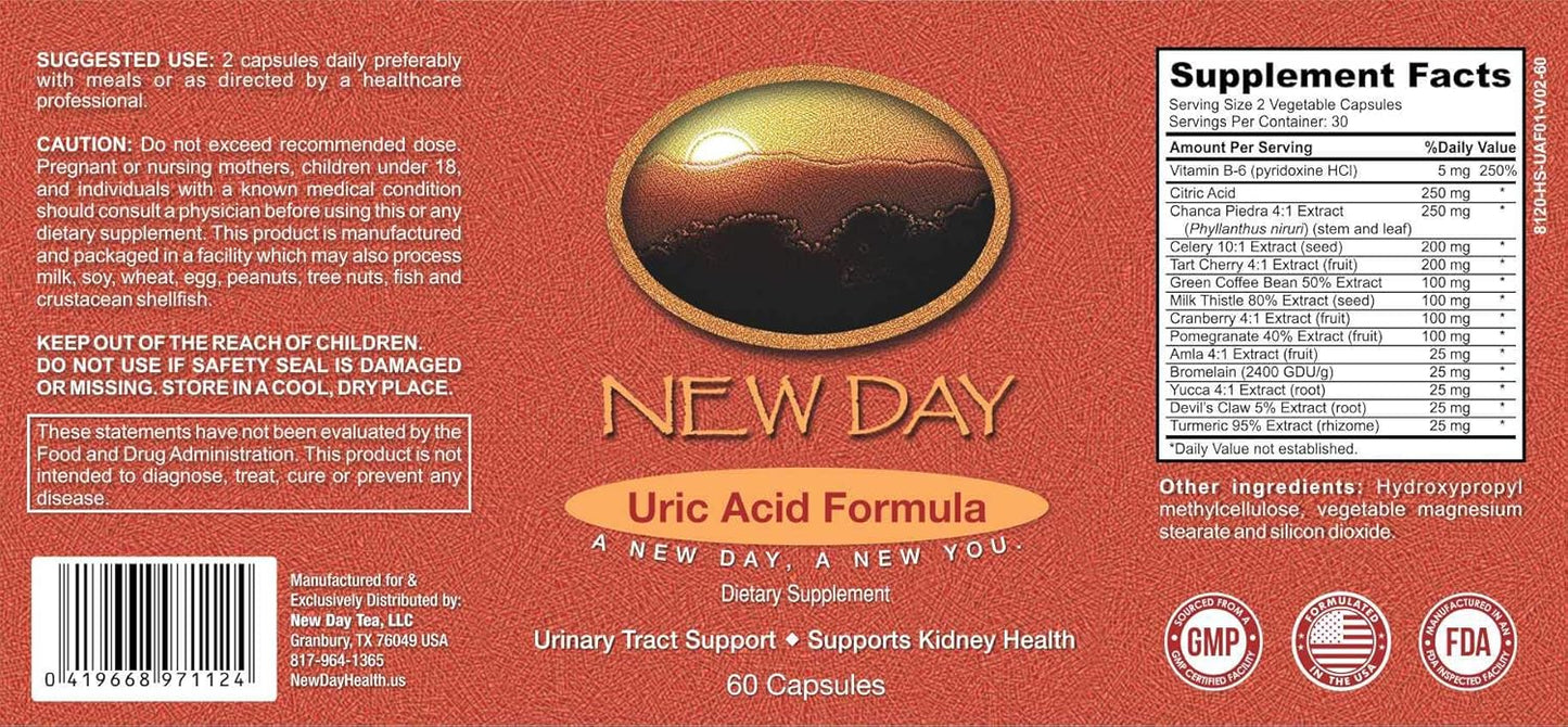 Uric Acid Support Capsules for Gout Relief & Kidney Health - 60 Count - Made in USA