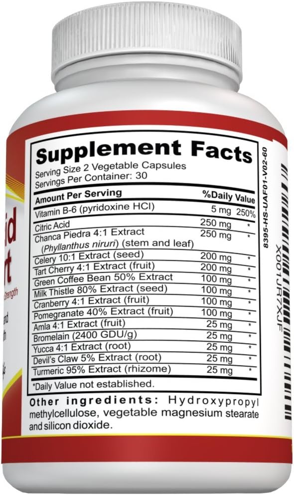 Uric Acid Support & Kidney Function Control with Herbal Cleanse for Gout Inflammation & Joint Pain - Includes Tart Cherry & Celery Seed Extract