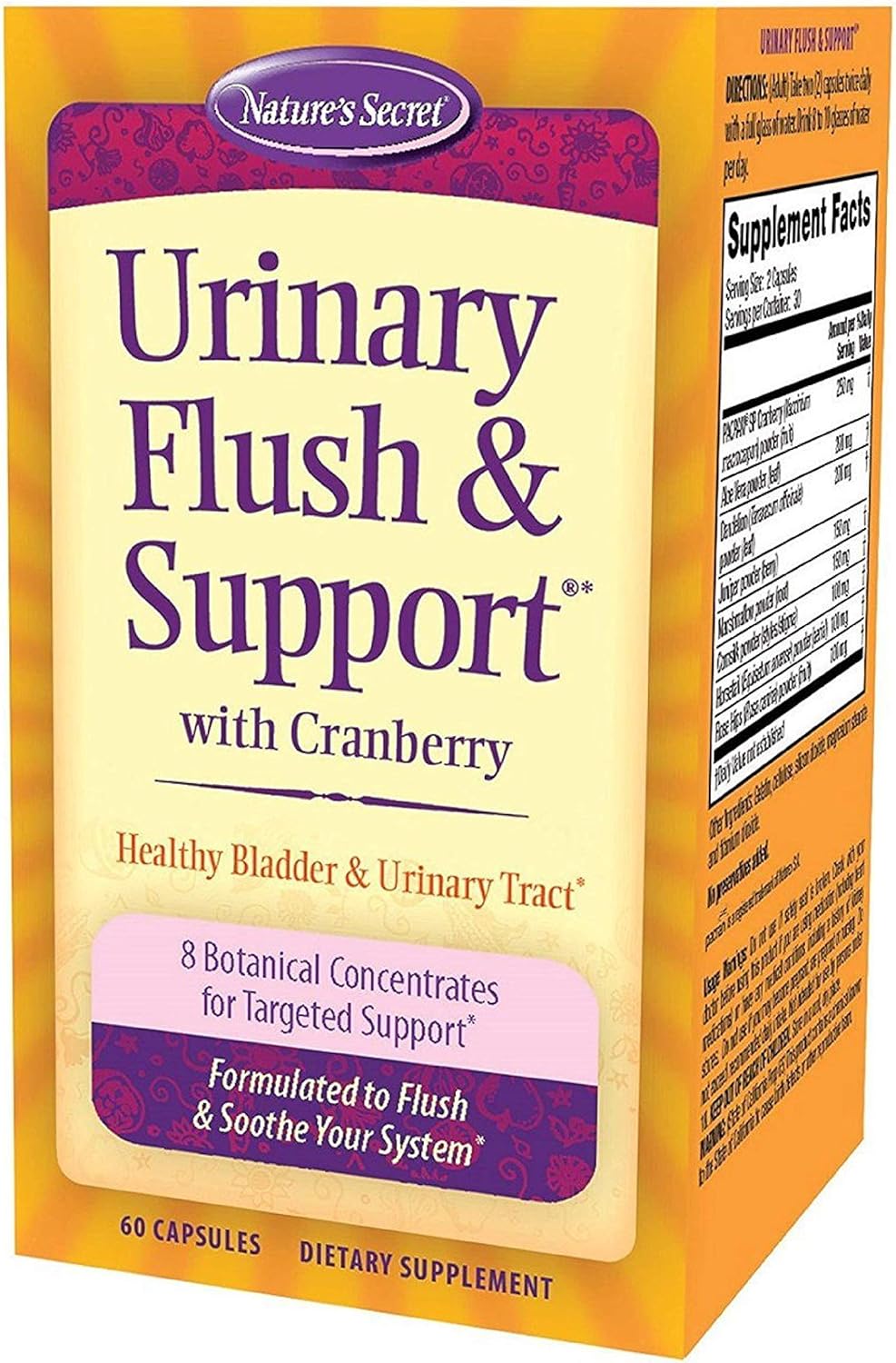 Urinary Flush & Support with Cranberry - Promotes Healthy Bladder & Urinary Tract - 8 Botanical Blends - Detox & Elimination - 60 Capsules