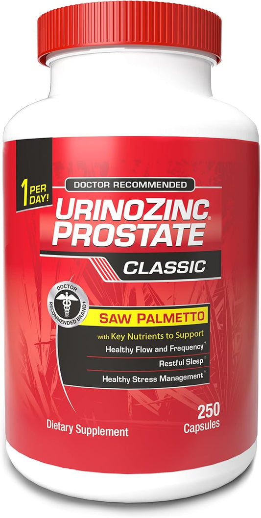 Urinozinc Classic Prostate Supplement for Men - 250 Capsules, Saw Palmetto & B Vitamins, 8-Month Supply