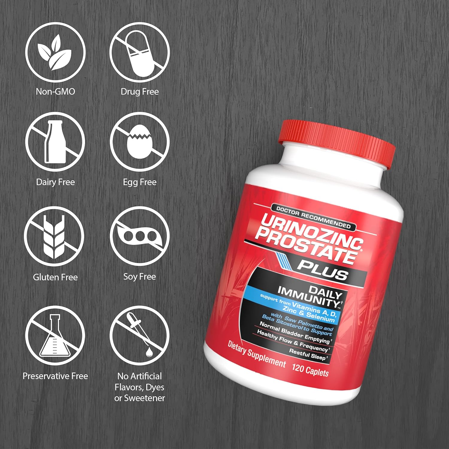 Urinozinc Prostate Plus Daily Immunity Supplement - 2 Month Supply - Saw Palmetto & Beta Sitosterol - Prostate & Immune Health Support - 120 Count