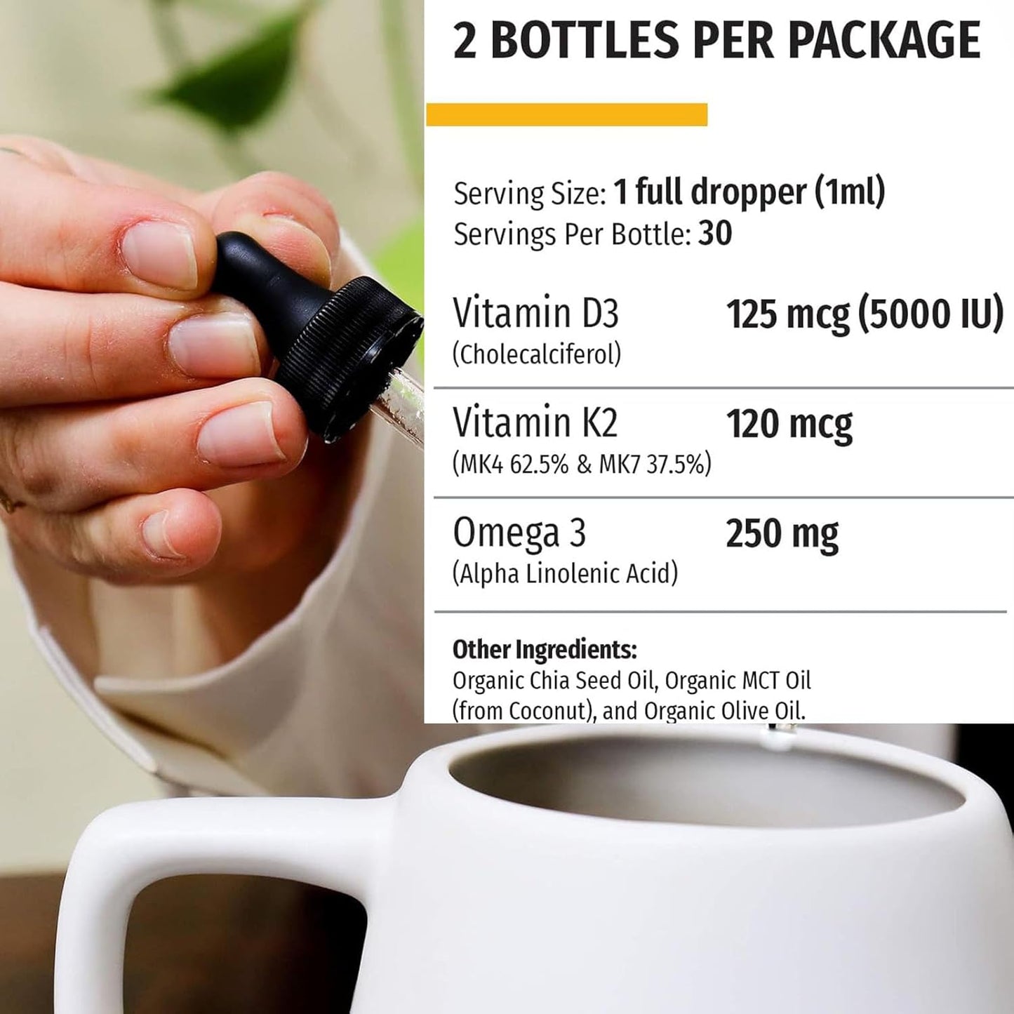 Urolithin A Liquid Drops with Pomegranate Extract - High Bioavailability 2000MG Dual-Source Formula - 60ML (2 Fl Oz)