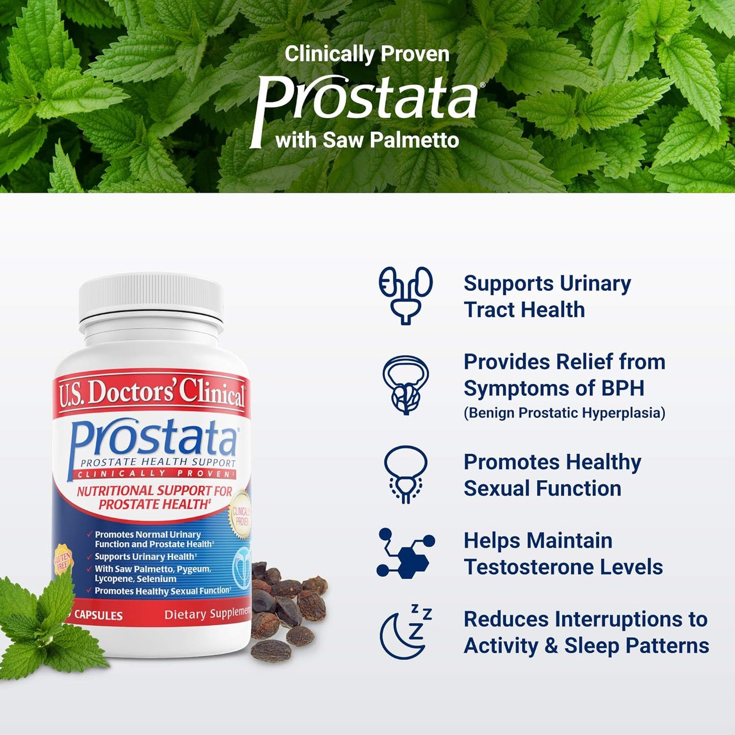 U.S. Doctors' Clinical Prostata Supplement for Men - Supports Urinary Health with Saw Palmetto & Vitamins - 60 Capsules