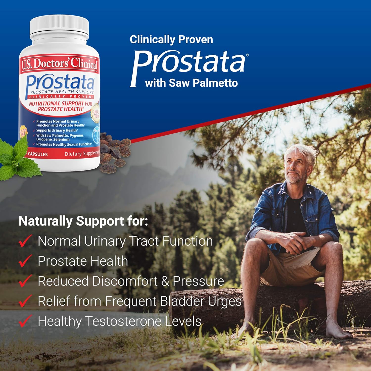 U.S. Doctors' Clinical Prostata Supplement for Men - Supports Urinary Health with Saw Palmetto & Vitamins - 60 Capsules