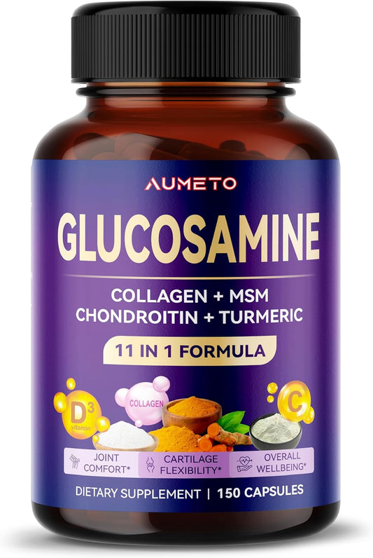 US-Made AUMETO Glucosamine Supplement with MSM, Chondroitin, Turmeric & Collagen for Joint Comfort and Cartilage Flexibility
