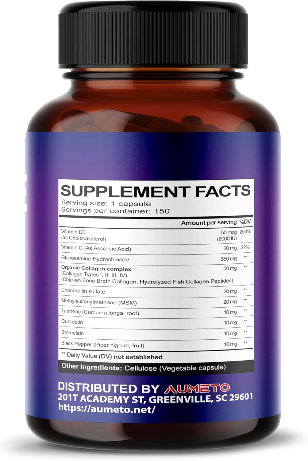 US-Made AUMETO Glucosamine Supplement with MSM, Chondroitin, Turmeric & Collagen for Joint Comfort and Cartilage Flexibility