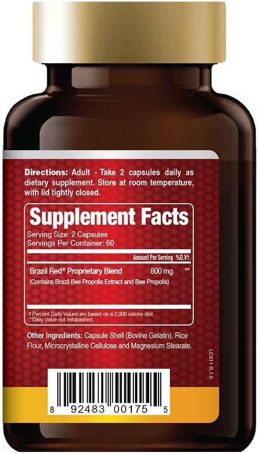 USA Brazil Red Bee Propolis Capsules - High Concentrate (120 Count) - Boost Confidence and Immune Health